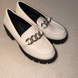 Torrid White Loafers with Chunky Silver Chain